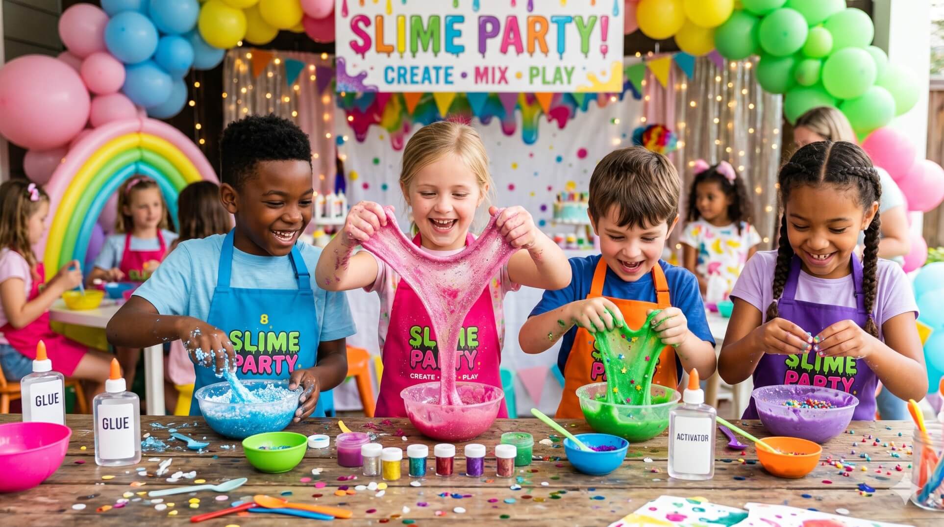 Kids making slime at a CipherX Slime Party