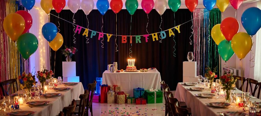 CipherX birthday party — decorated event room with balloons and cake